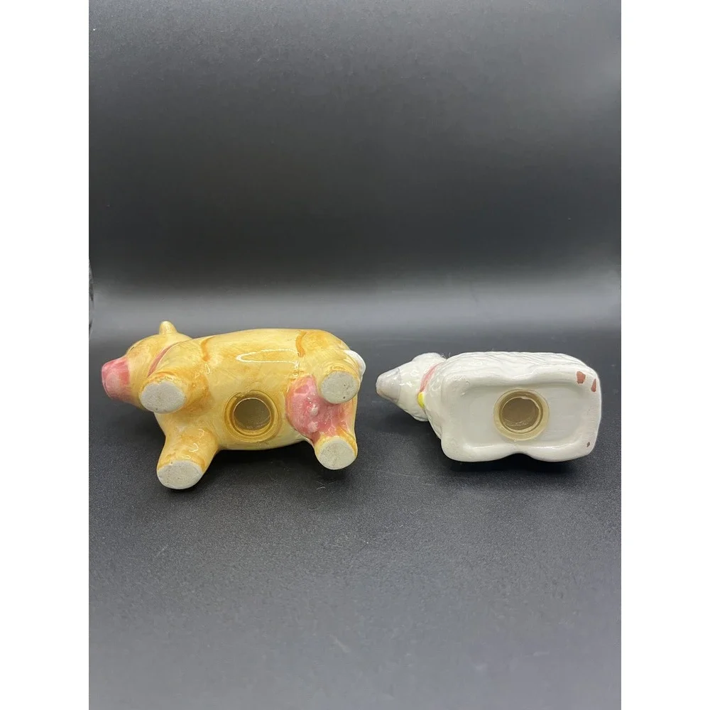 Vtg Country Ceramic Cow Sheep Chicken Stacking Salt & Pepper Shakers‎ Farmhouse